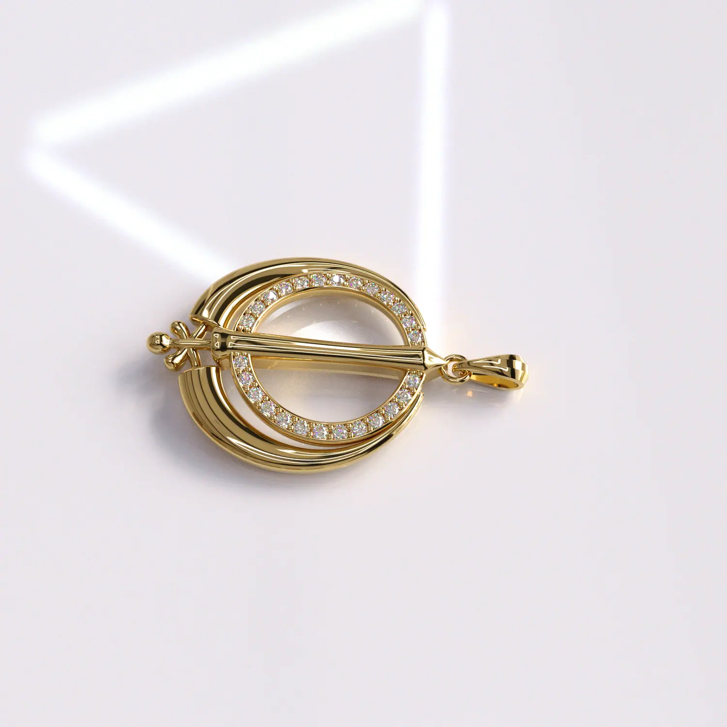 Render of the Adi Shakti pendant with stone-set crescent