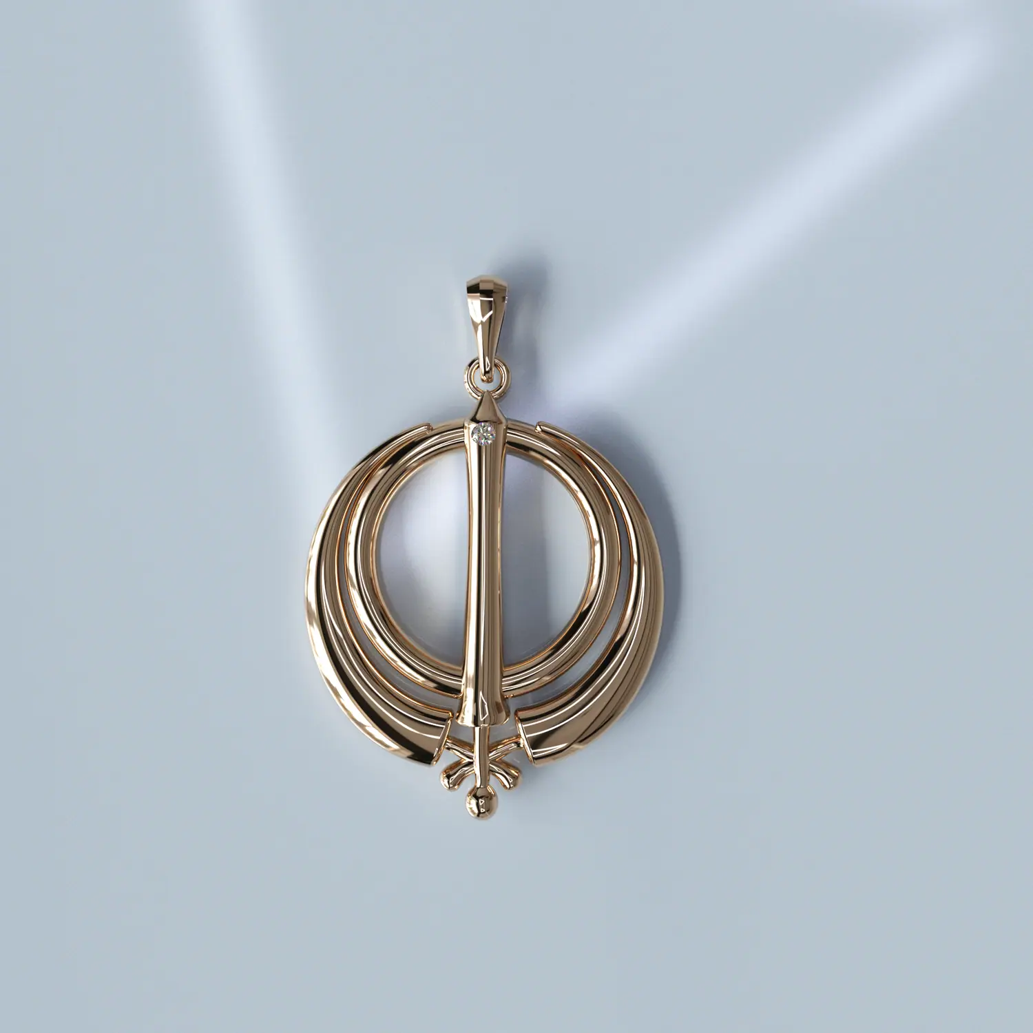 Render of the Adi Shakti pendant against a blue backdrop