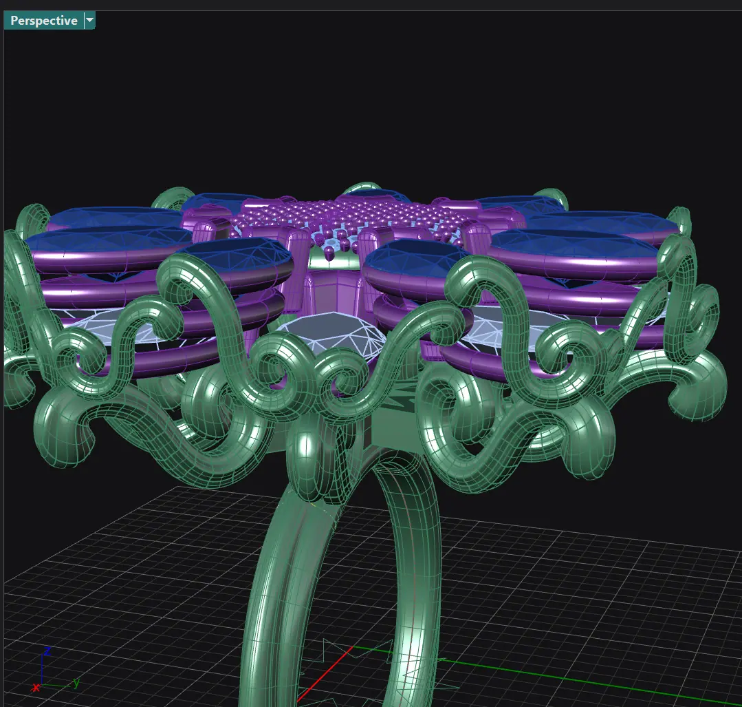 CAD model of the sunflower ring with scrollwork