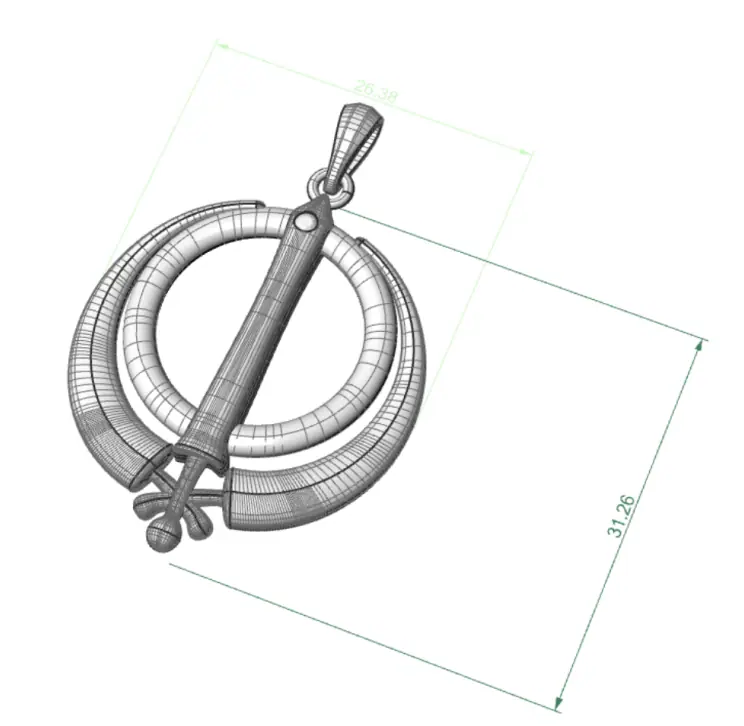 Technical drawing of the Adi Shakti pendant with dimensions