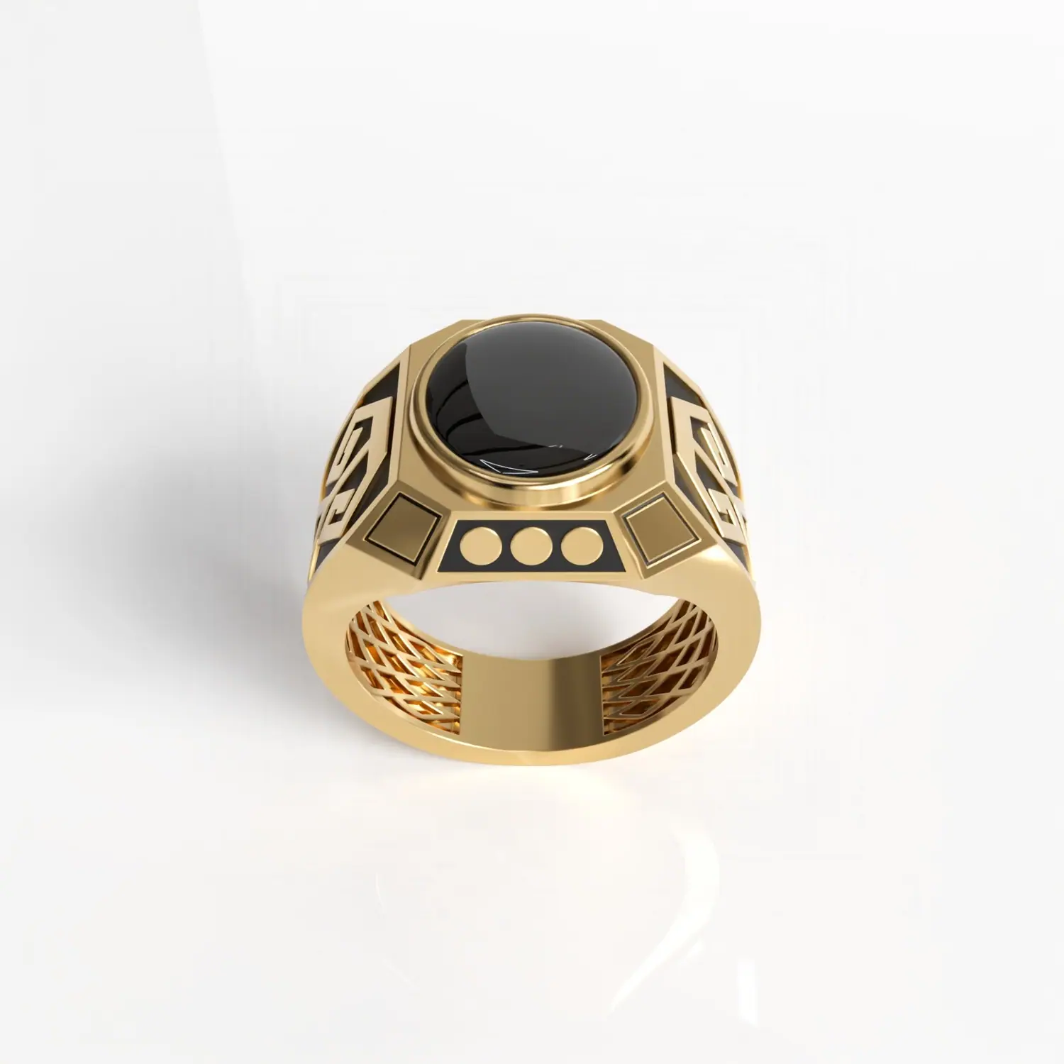 Gold signet ring with a black oval stone