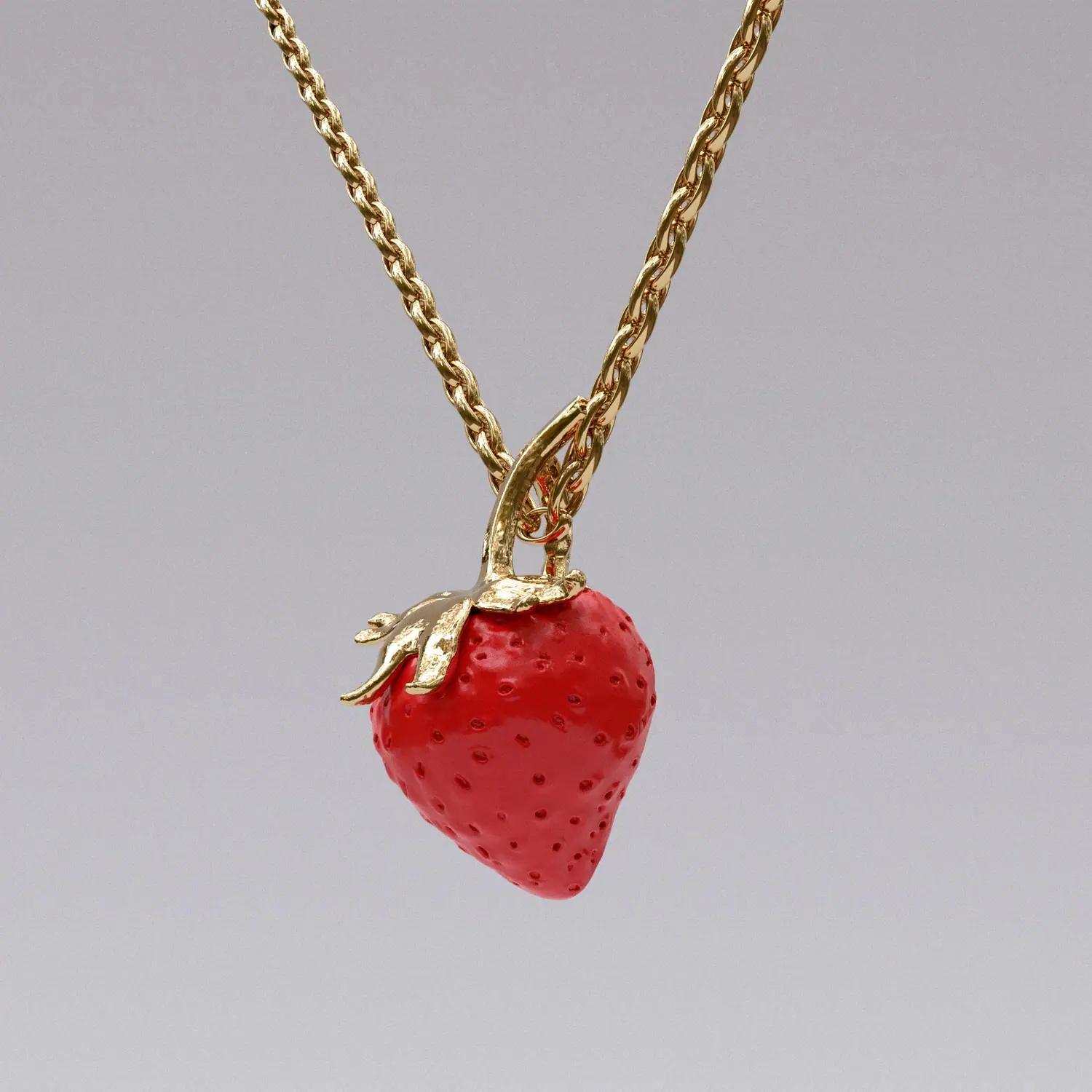 Strawberry pendant with red enamel
