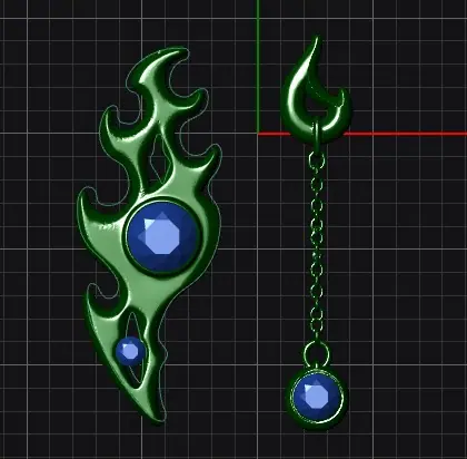 CAD model of asymmetric flame earrings