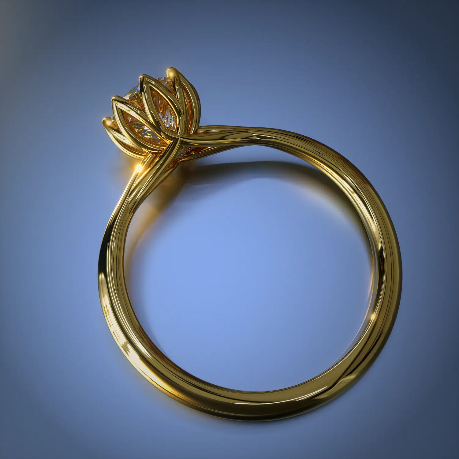 Gold ring with a lotus flower setting