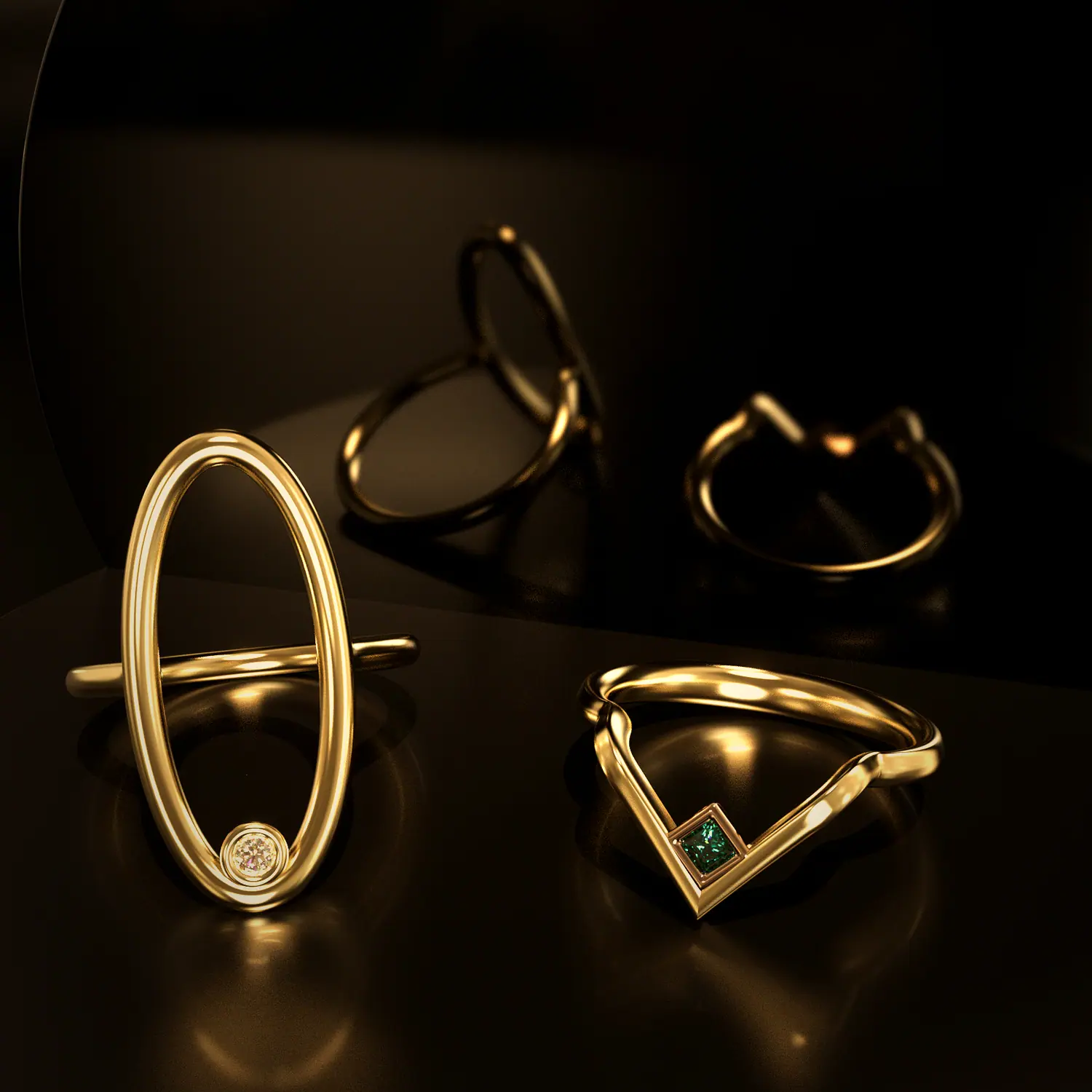 Minimal gold rings on a dark surface