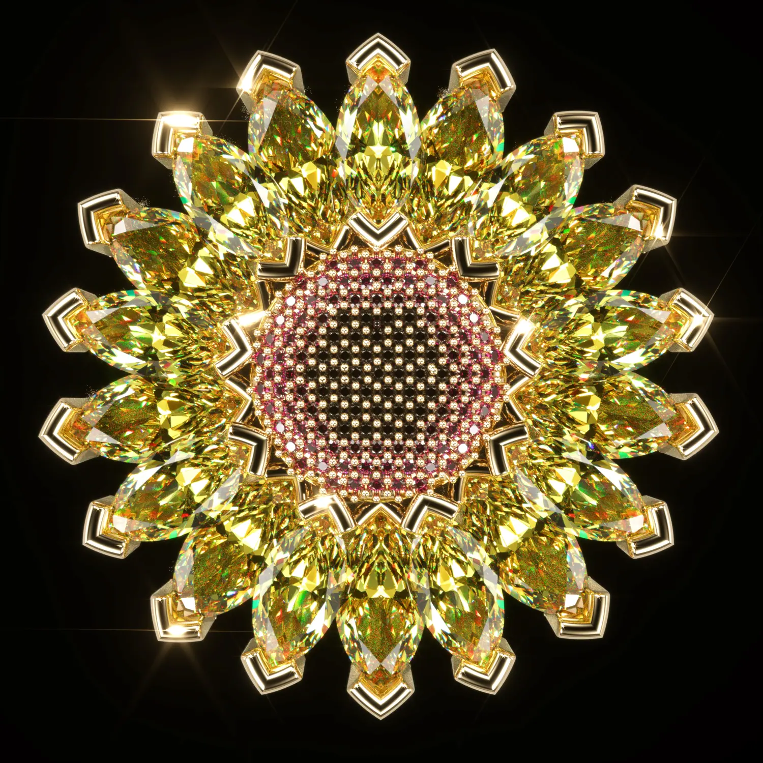 Sunflower cocktail ring seen from above